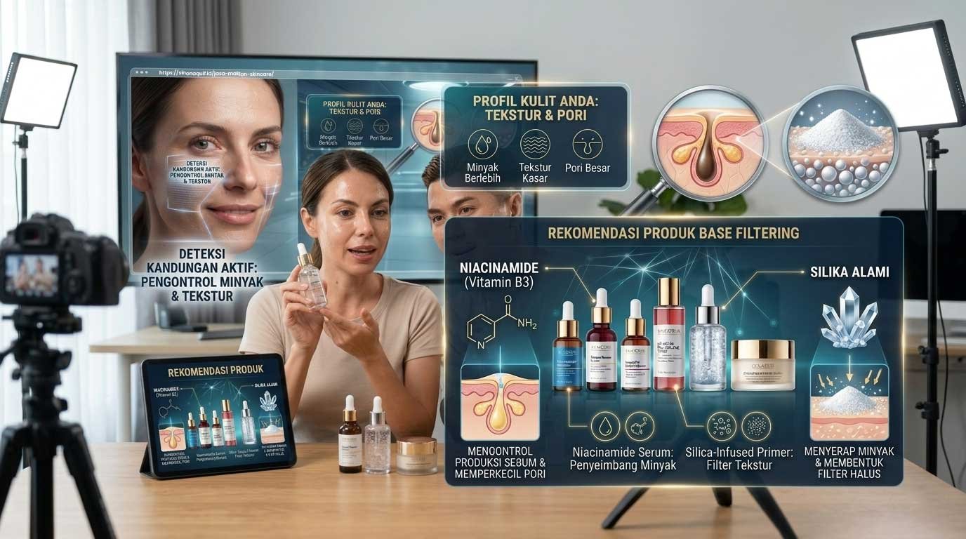 Content creator membuat konten review skincare base filtering di media sosial