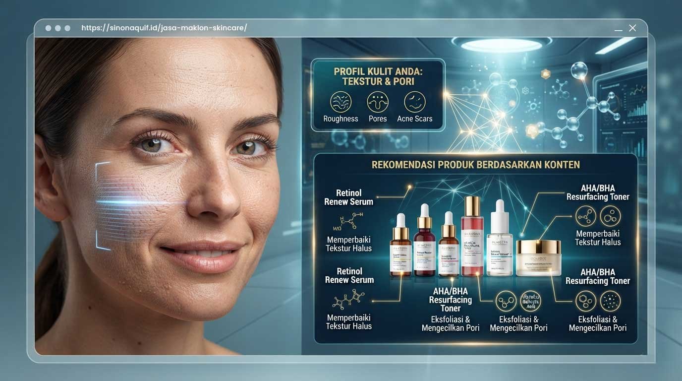 Ilustrasi konsep skincare konten base filtering dengan tekstur produk dan efek kulit halus