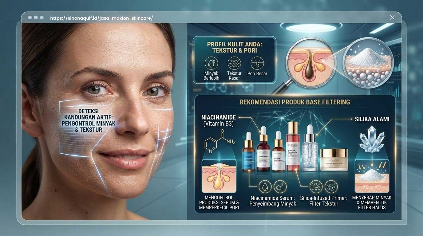 Kandungan bahan aktif seperti niacinamide dan silika dalam produk skincare base filtering